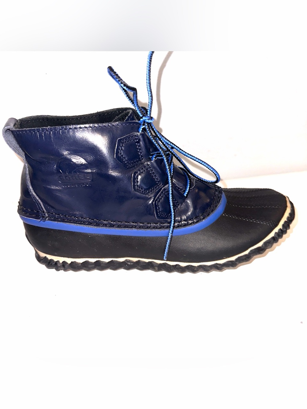 Sorel Womens Size 7.5 Out ‘N About Duck Style Rain Boots Collegiate Navy & Blk